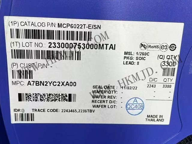 放大器 IC MCP6022T-E/SN 軌至軌輸入/輸出，10 MHz 運(yùn)算放大器